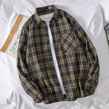 Men's Hong Kong INS Plaid Long Sleeve Shirt Lazy Loose Korean Trendy Edgy Handsome Casual Shirt Jacket