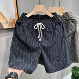 Men's Textured Plaid Casual Shorts with Elastic Waist, Drawstring and Relaxed Fit, Loose Fit Casual Drawstring Plaid Shorts