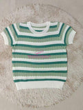 Knitted Graphic Tee Ice Silk Tops for Women Streak Short Sleeve Top