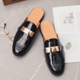 Patent Leather Half Shoes Backless Fashion Summer Slippers Comfortable Summer Men Casual Shoes