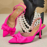 Bow Talon Haut Pointed Toe Slingack Female Shoes Sandals Elegant Heels Mules for Women