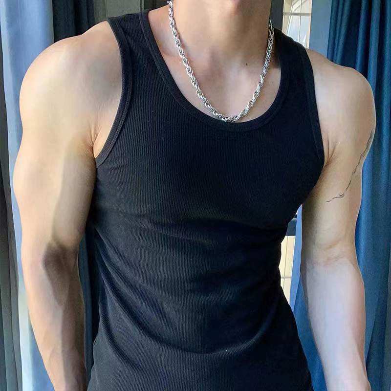 Men Ribbed Knit U Neck Tank Top Slim Fit Muscle Sleeveless Shirt Stretch Bodybuilding Gym Vest
