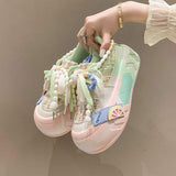 Basket Femme Chic Thick Sole Running Shoe Pink/Green Chunky Platform Women Sneakers