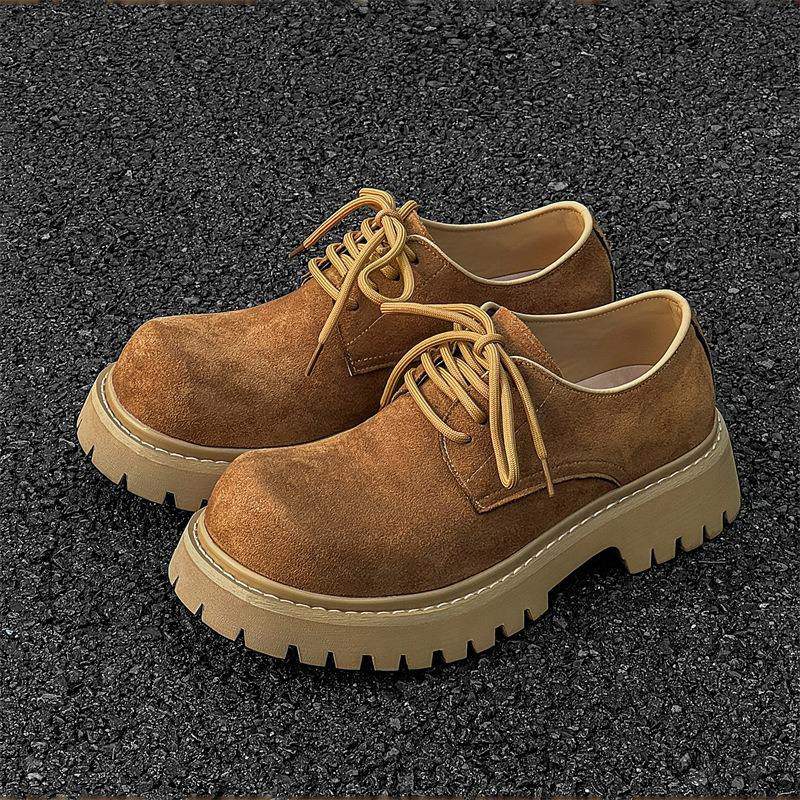 Retro Brown Faux Suede Dress Shoes Lace up Chunky Platform Sole Casual Shoes for Daily Wear Commute Outdoor Activities