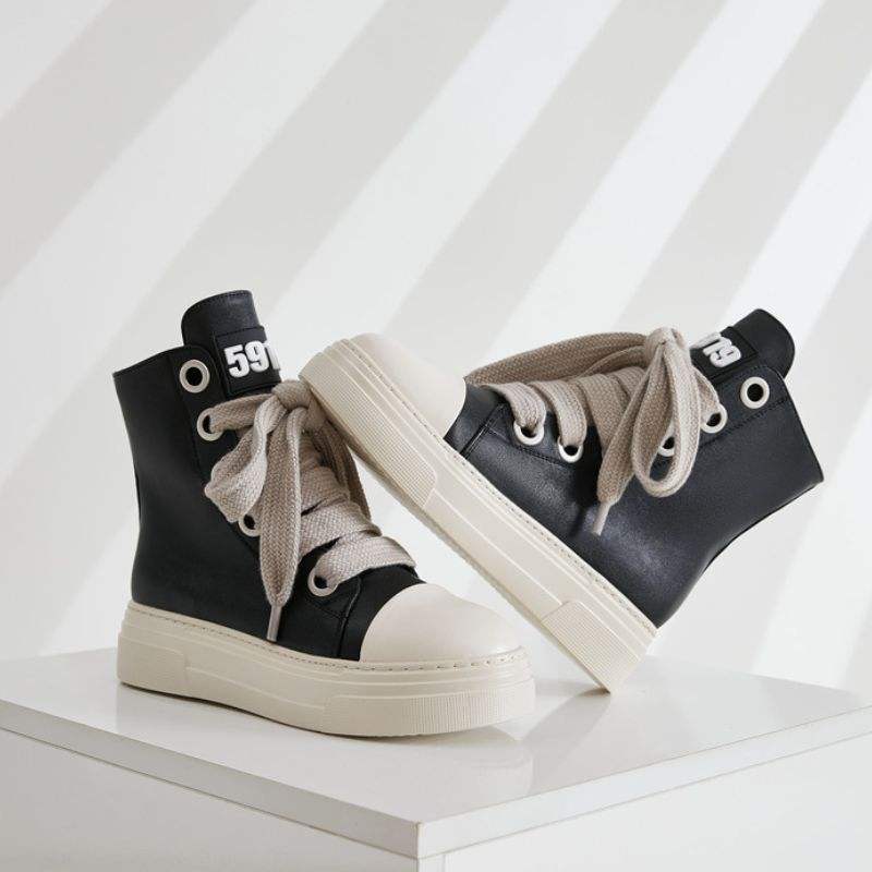 Chaussures Pour Femmes En Gros Shoelace Chaussures Outdoor Casual Boots Fashion High Top PU Leather Ladies Platform Sneakers