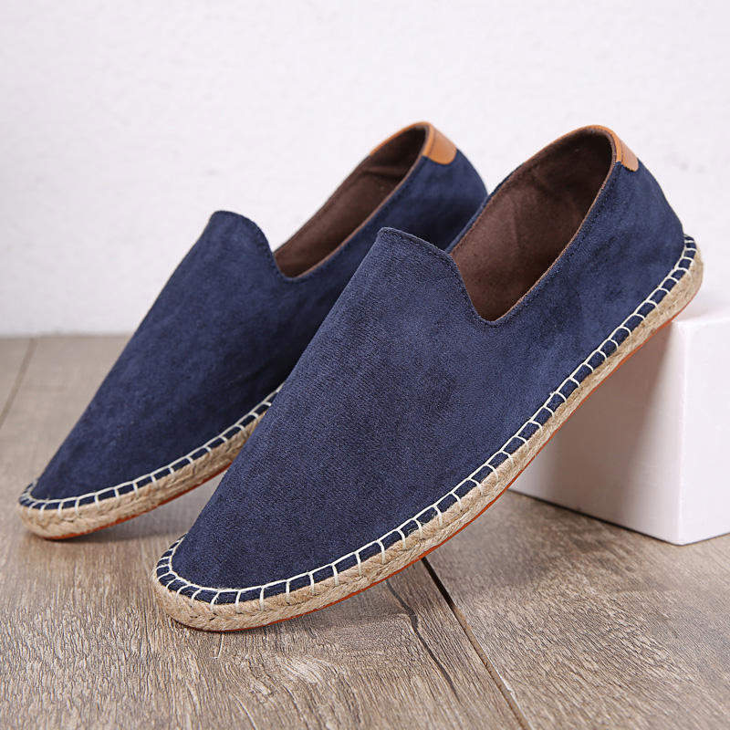 Hand-stitched Slip-on Shoes with Hemp Sole and Straw-woven Men Casual Walking Shoes