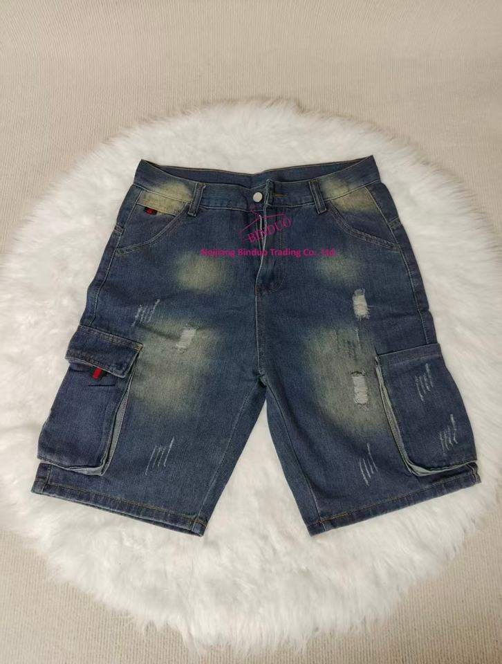 Vintage Multi-Pocket Denim Shorts for Men Summer Casual Baggy Trendy 5-Inch Knee-Length Cargo Pants
