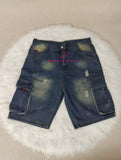 Vintage Multi-Pocket Denim Shorts for Men Summer Casual Baggy Trendy 5-Inch Knee-Length Cargo Pants