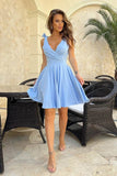 Bow Tie Spaghetti Strap Deep V Mini Dress Women High Waist Flared Skater Short Dress Elegant Cocktail Night Club Party Gown