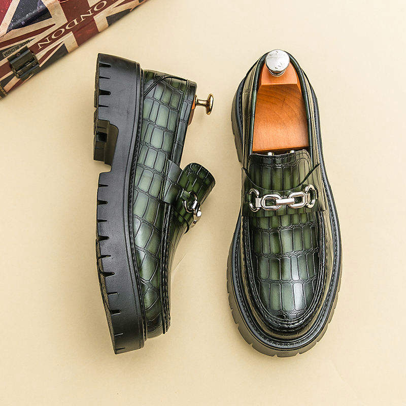 Men Casual Loafers With Alligator Pattern Synthetic Leather Upper Thick Non Slip Chunky Sole Dress Shoes for Men