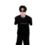 Men's Black Rivet T-Shirt with Metal Studs, Oversized Casual Streetwear Short Sleeve Tee