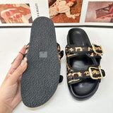 Women's Summer Buckle-Decorated Flip Flops – Flat Outdoor Sandals & Slippers