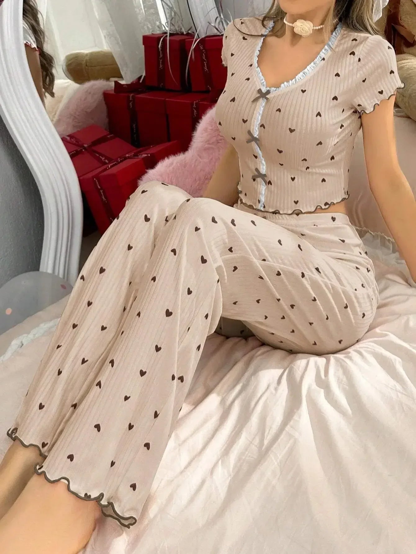 2 - piece Ladies' Pyjamas Slim - fit Fashionable Nightgown Printed Sleepwear - Zeprah