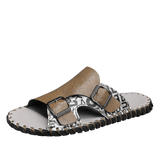 Fashion Design Hard Wearing Full Grain Genuine Leather Upper Handmade Men Slide Slippers Home Sandals