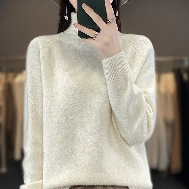 2025 Autumn - Winter Women's High Roll Neck Sweater Versatile Loose Knit Top - Outer Wear & Layering - Zeprah
