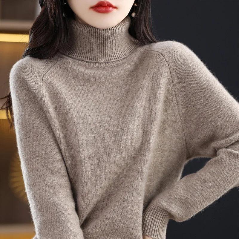 2025 Autumn - Winter Women's High Roll Neck Sweater Versatile Loose Knit Top - Outer Wear & Layering - Zeprah