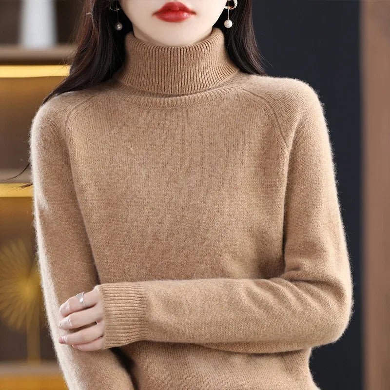 2025 Autumn - Winter Women's High Roll Neck Sweater Versatile Loose Knit Top - Outer Wear & Layering - Zeprah