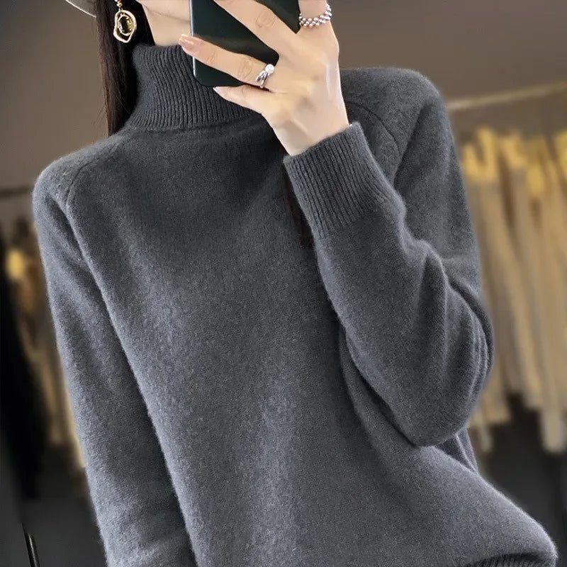2025 Autumn - Winter Women's High Roll Neck Sweater Versatile Loose Knit Top - Outer Wear & Layering - Zeprah