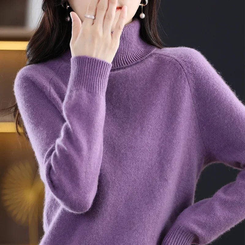 2025 Autumn - Winter Women's High Roll Neck Sweater Versatile Loose Knit Top - Outer Wear & Layering - Zeprah