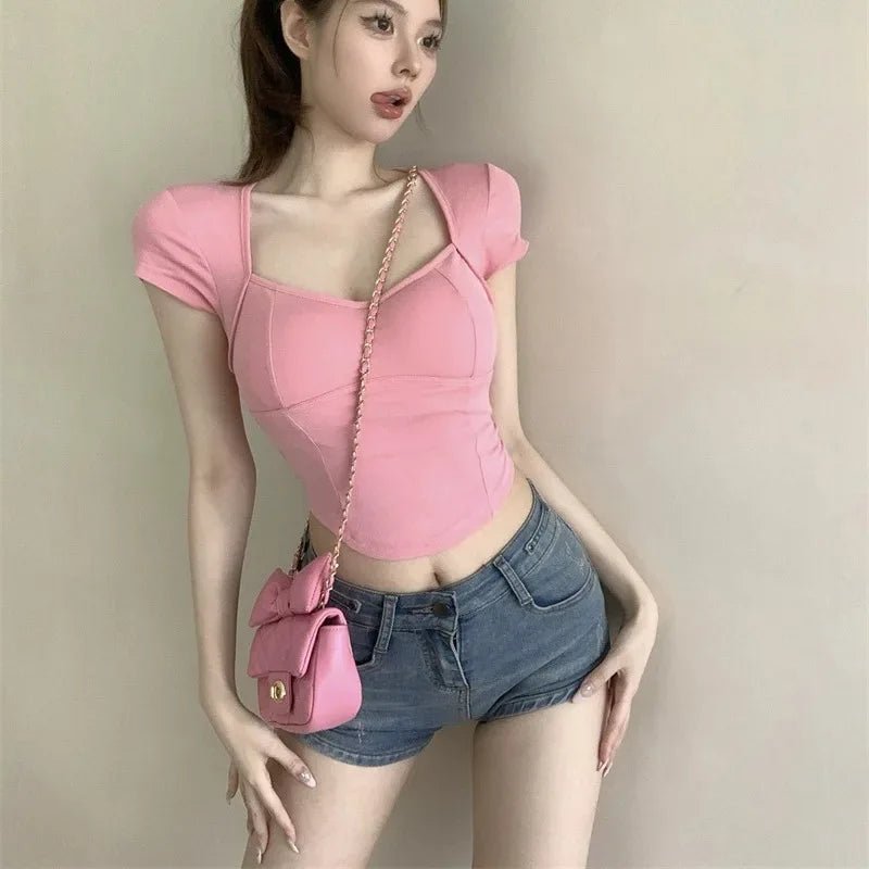 2025 Backless Sexy Solid Color T-shirt Short Sleeve Slim Women's T-shirt - Zeprah