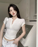 2025 European and American Summer Fashion Sexy Solid Color Short Sleeve Slim Women's T-shirt - Zeprah