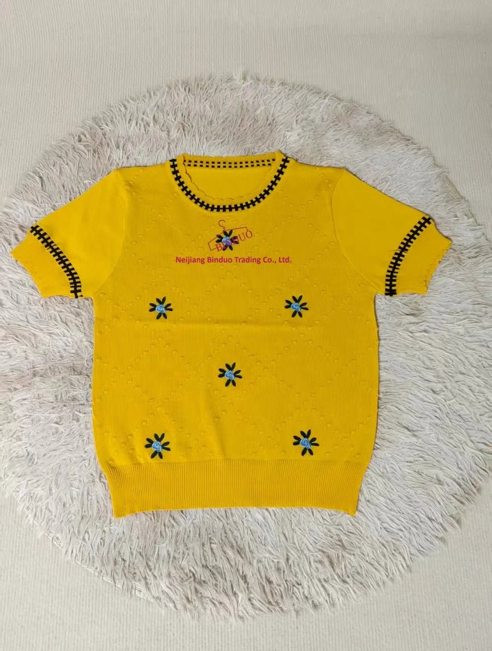 2025 Summer New Women's Knit T Shirt with Pattern Embroidery Unique Design Short Sleeve Short Length Thin Top - Zeprah