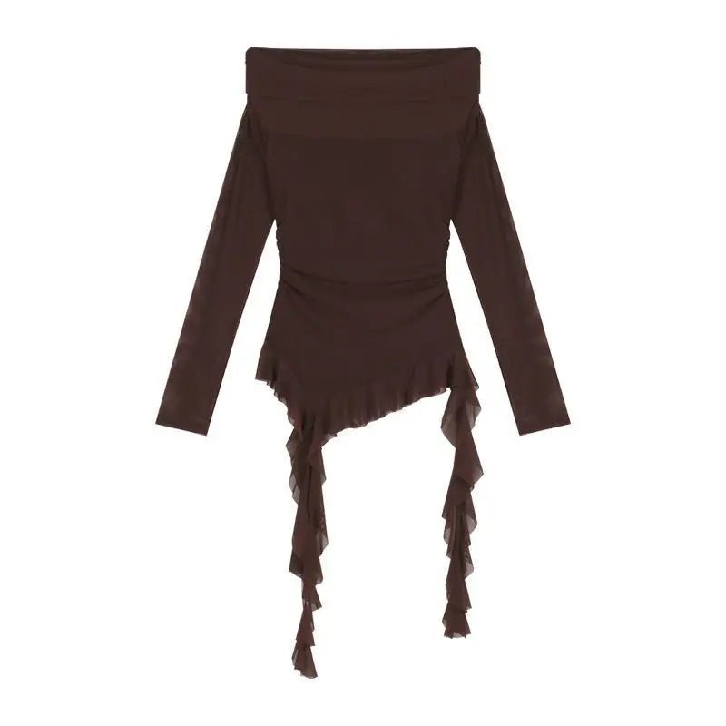 2025 Sweet Spicy Flounce Stitching One Shoulder Long - sleeved T-shirt Slim - fit Hot Girl Women's Top - Zeprah