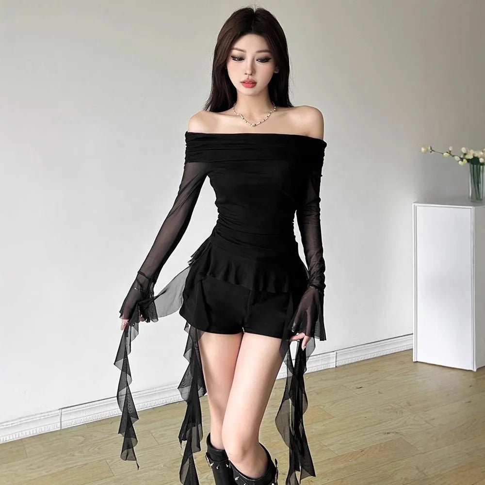 2025 Sweet Spicy Flounce Stitching One Shoulder Long - sleeved T-shirt Slim - fit Hot Girl Women's Top - Zeprah