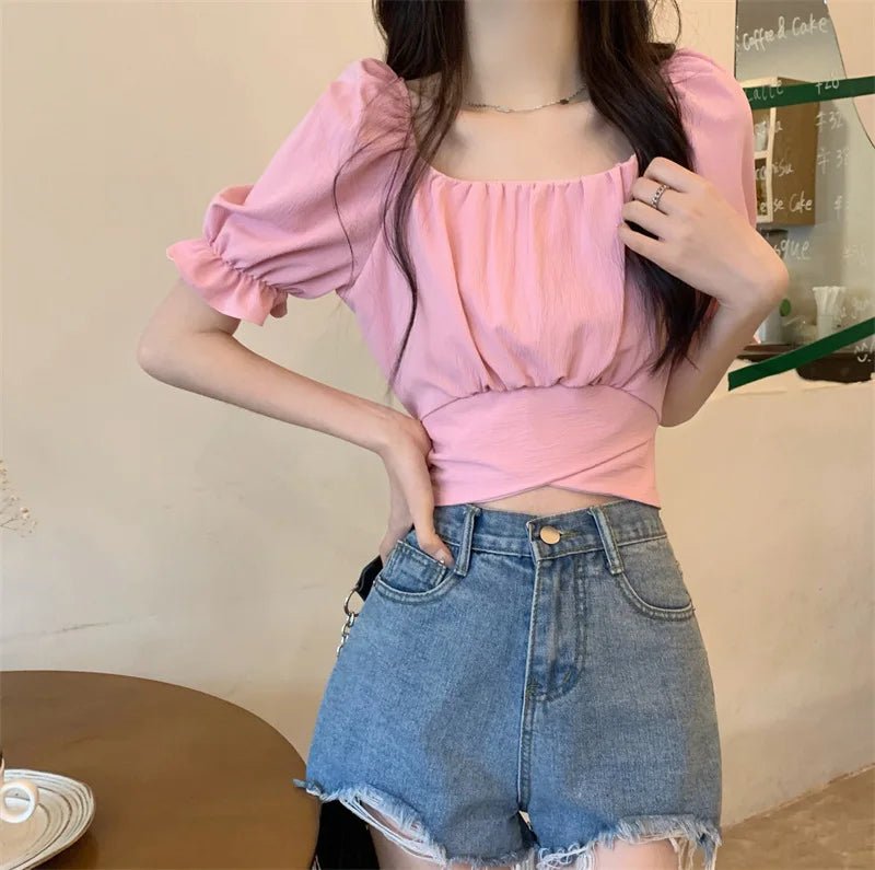 2025 Women'sT-Shirt Fashion Summer New Solid Color Neck Short Sleeve T-Shirt Knitted Hollow Top Woman T-Shirt - Zeprah