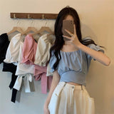 2025 Women'sT-Shirt Fashion Summer New Solid Color Neck Short Sleeve T-Shirt Knitted Hollow Top Woman T-Shirt - Zeprah