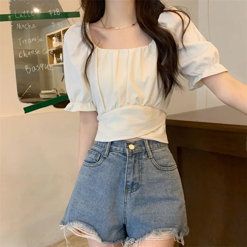 2025 Women'sT-Shirt Fashion Summer New Solid Color Neck Short Sleeve T-Shirt Knitted Hollow Top Woman T-Shirt - Zeprah