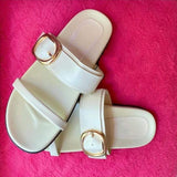 Premium Ladies' Square Toe Leather Sandals with Quality Buckle Detailing