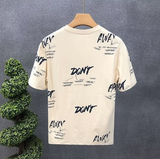 Men All Over Letter Print T Shirt Crew Neck Loose Casual Streetwear Short Sleeve Tops
