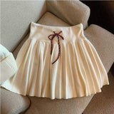 Korean Style Drawstring Lace-up Knitted Pleated Skirt Women's Spring and Autumn New Academic High Waist Slimming Skirt