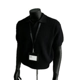 Men Vertical Rib Knit Polo Shirt V Neck Lapel Collar Short Sleeve Slim Fit Knitted T Shirt Daily Business Casual Tops