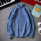 Men's Slim Fit Denim Shirt Korean Style Trendy Casual Long Sleeve Button Down Thin Couple's Shirt for Spring & Autumn