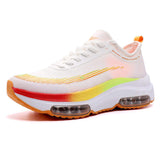 Neon Green Carbon Fiber Mesh Sneakers with Rainbow Gradient Design and Double air Cushioned Sole for Shock Absorbing comfort