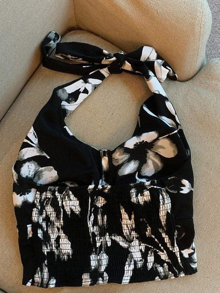 Floral Backless Halter Neck Top Hanging Neck Tank Top Tank Top