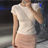 Front-shoulder Bow-knitted Round-neck Short-sleeved T-shirt for Women