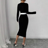 Elegant Chic Square Collar High-Grade Formal Casual Designs Office Long Sleeve Dress for Women
