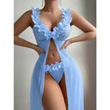 New Arrival Sexy Women's Nightgown Set - Lace Trimmed Split Design Long Sleepwear, Erotic Loungewear Two-Piece Set