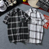 Men's Summer Plaid Short Sleeve Shirt, Korean Slim Fit Thin Casual Blouse, Trendy Handsome Teen Couple Shirts