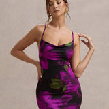 Women Printed Slim Sexy Sleeveless Sexy Slim Club Dress Sleeveless Neck Drape Open Back Knit Slim Dress