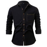 Men's American Style Denim Shirt Cotton Wrinkle Resistant Solid Color Long Sleeve Casual Jacket Trendy Outerwear for Men
