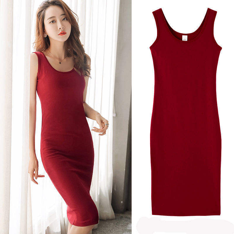 Women U Neck Sleeveless Tank Midi Dress Soft Knit Basic Solid Color Casual Loose Long Dress Multiple Colors