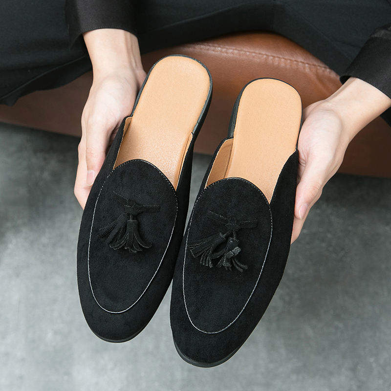 Tassels Loafers Faux Suede Green Colors Mules Fashion Design Men Half Shoes Moccasin Slippers