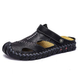 Cover Toe Summer Beach Casual Shoes Lightweight Durable Outdoor Leather Flat Sandals for Men