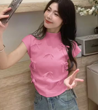 Bow Crop Top Fashionable Tops for Women Short-sleeved Knitwear Sweet T-shirts