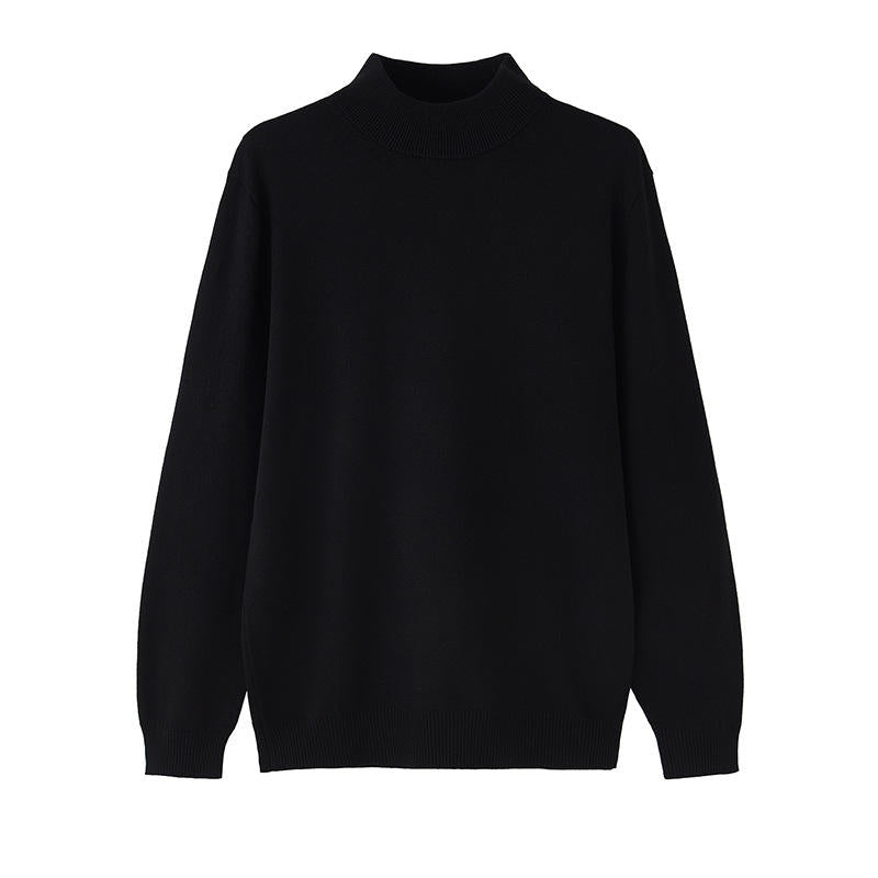 Men Half Turtleneck Knit Sweater Solid Color Loose Long Sleeve Basic Thermal Undershirt Business Casual Pullover