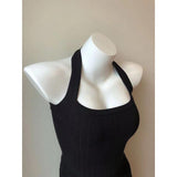 Women Ribbed Knit Halter Camisole Top Back Tie Bow Backless Slim Crop Tank Top Sexy Wine Red Sleeveless Vest for Daily Wear